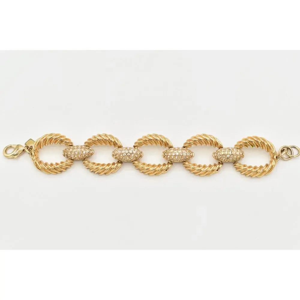 Banana Republic Chain Bracelet Crystal Linked Chunky Gold Tone Signed Y2K Bin4